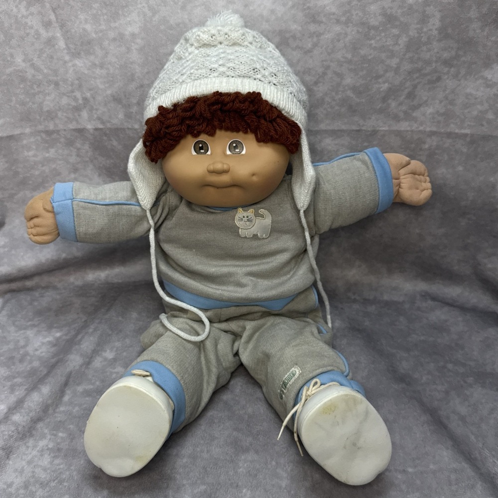 Vintage 1978-1982 Cabbage Patch Kid Doll Red Brown Hair Boy w Outfit Shoes & Hat